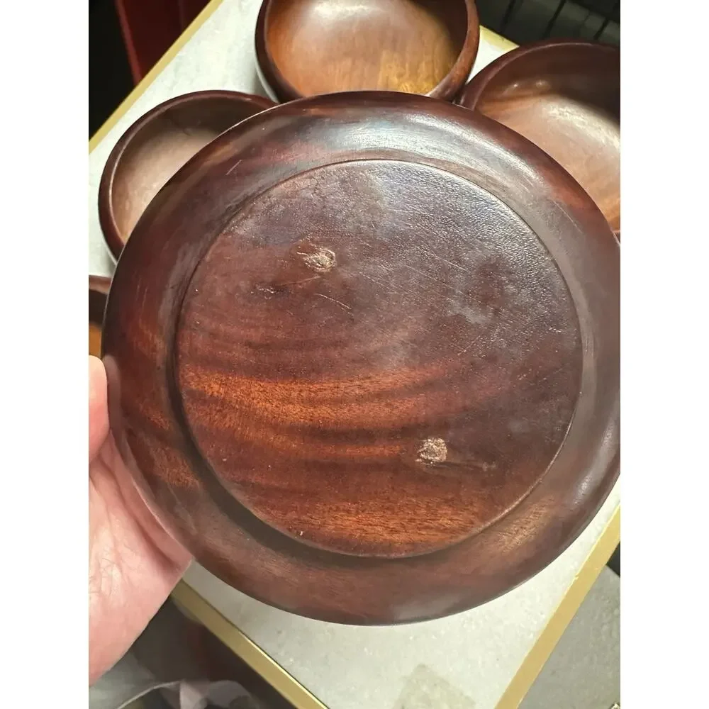 Vintage Wooden Serving Bowls Set Of 6 Mid-century Modern Rustic Cottage